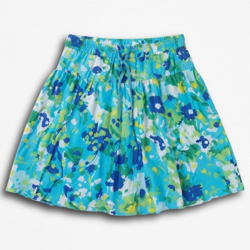 Old Navy Petite Blue Floral Mini Skirt Elastic Waist Watercolor Print Size S P